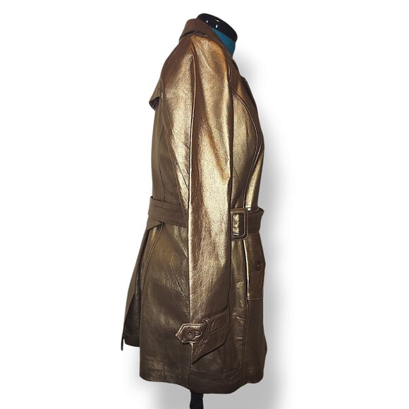 Metallic Bronze Gold LEATHER trench coat - Picture 4 of 7
